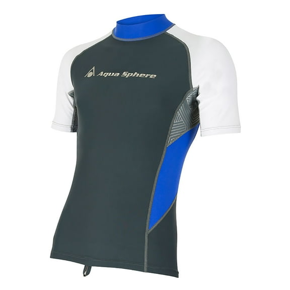 Aqua Sphere Blaze Mens Grey/Blue Short Sleeve Rash Guard Shirt Size Large