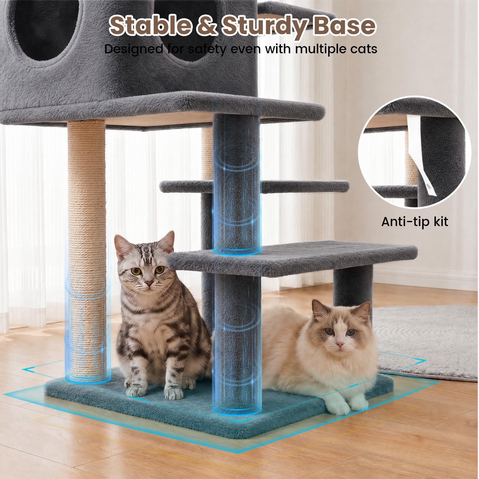 Sturdy 40-inch Cat Tree Tower with Cat Cave & Ramp Steps - Multi-Level Play & Sleep Center for Large Indoor Cats, Dark Gray