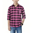 thumbnail image 4 of CYRBOKO Boys' Button Down Plaid Shirts, Loose Long Sleeve Lightweight Fall Breatable Outerwear with Pocket Pink Size 6-7 T, 4 of 7