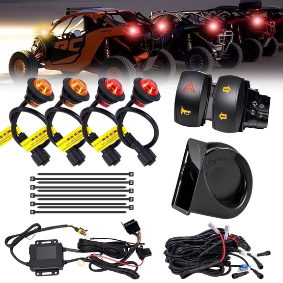 JIEPENG UTV Turn Signal Kit Pre-Wired Plug and Play Universal 12V with 110DB Horn and Rocker Switch