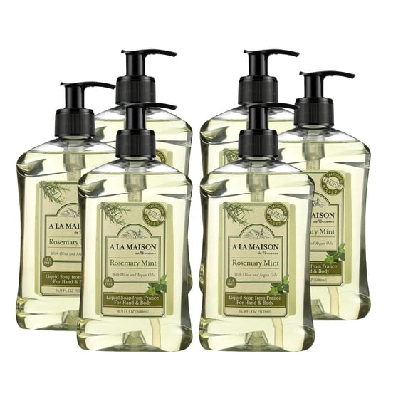 Jabón líquido A LA MAISON - Usos: Manos y cuerpo Aceites esenciales triplemente molidos Biodegradables a base de plantas Vegano Sin crueldad Sin alcohol ni parabenos (paquete de 6 de 16.9 oz)