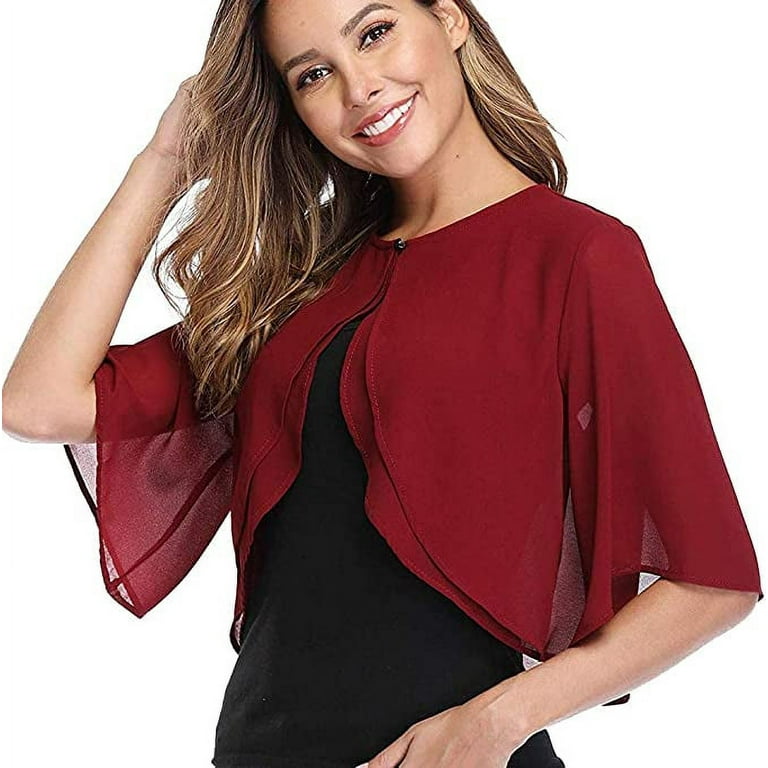 Chiffon Shrugs for Womens Half Sleeve Layered Open Front Loose