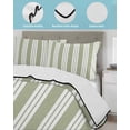 thumbnail image 4 of Quilts Twin Size Bedding Set, Striped Sage Green Lightweight Quilted Comforter, Farmhouse Line Stripes Classic Soft Reversible Bedspread Coverlet with Pillow Covers for All Season, 68" x 86", 4 of 7