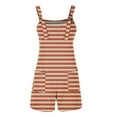 thumbnail image 6 of Women's Sleeveless Romper Jumpsuit - Loose Striped Summer Casual Overalls with Pockets & Adjustable Straps ,Orange,XL, 6 of 8
