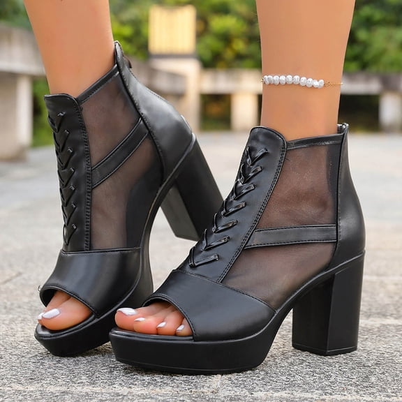 Women's Plus Size Ultra High Heel Sandals Summer New Fashion Western Style Heel Soft Non- Comfortable Dressy Party Casual Shoes Black 37
