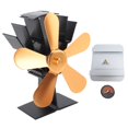 thumbnail image 1 of Ventilador de estufa de leña alimentado por calor de 5 aspas, ventilador para hogar de funcionamiento silencioso con tablero de aislamiento térmico, termómetro Vertical estilo I dorado, 1 of 5