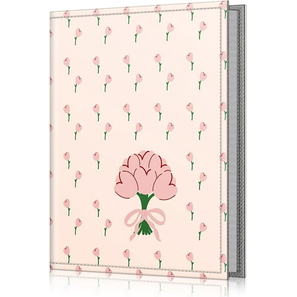 shiyou-Fintie Photo Album 4x6 Photos - 52 Photos Small Mini Capacity Premium Vegan Leather Cover Photo Album, Portable Wallet Photo Album for Family Wedding Boys Girls, Coquette Tulips