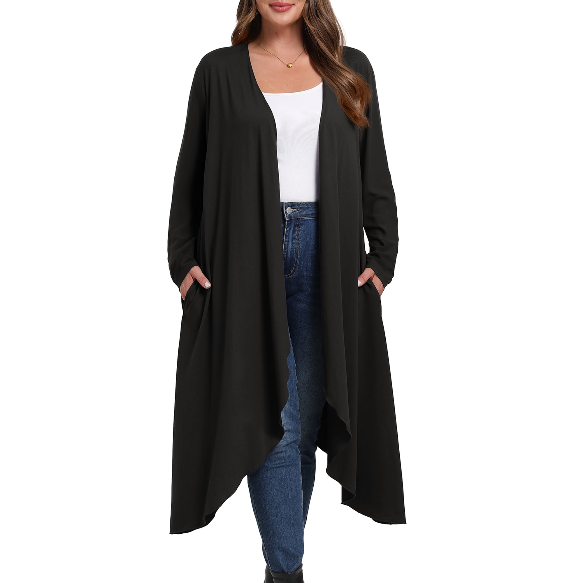Cueply Women's Plus Size Cardigan Lightweight Long Sleeve Maxi Long Knitted Tops Open Front Sweater