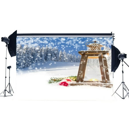 GreenDecor Polyster 7x5ft Photography Backdrop Christmas Trees Forest Snow Covered Landscape Balls Falling Snowflakes Winter Scene Xmas Backdrops for Baby Happy New Year Background Photo Studio (Best Ball Head For Landscape Photography)