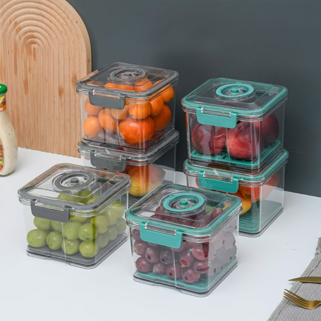 Fiudx Recipiente Hermético Transparente con Temporizador, Bomba Manual para Mantener La Frescura, Apto para Múltiples Usos, Apto para Cocina y Congelador, Juego de 2, Gris y Verde.