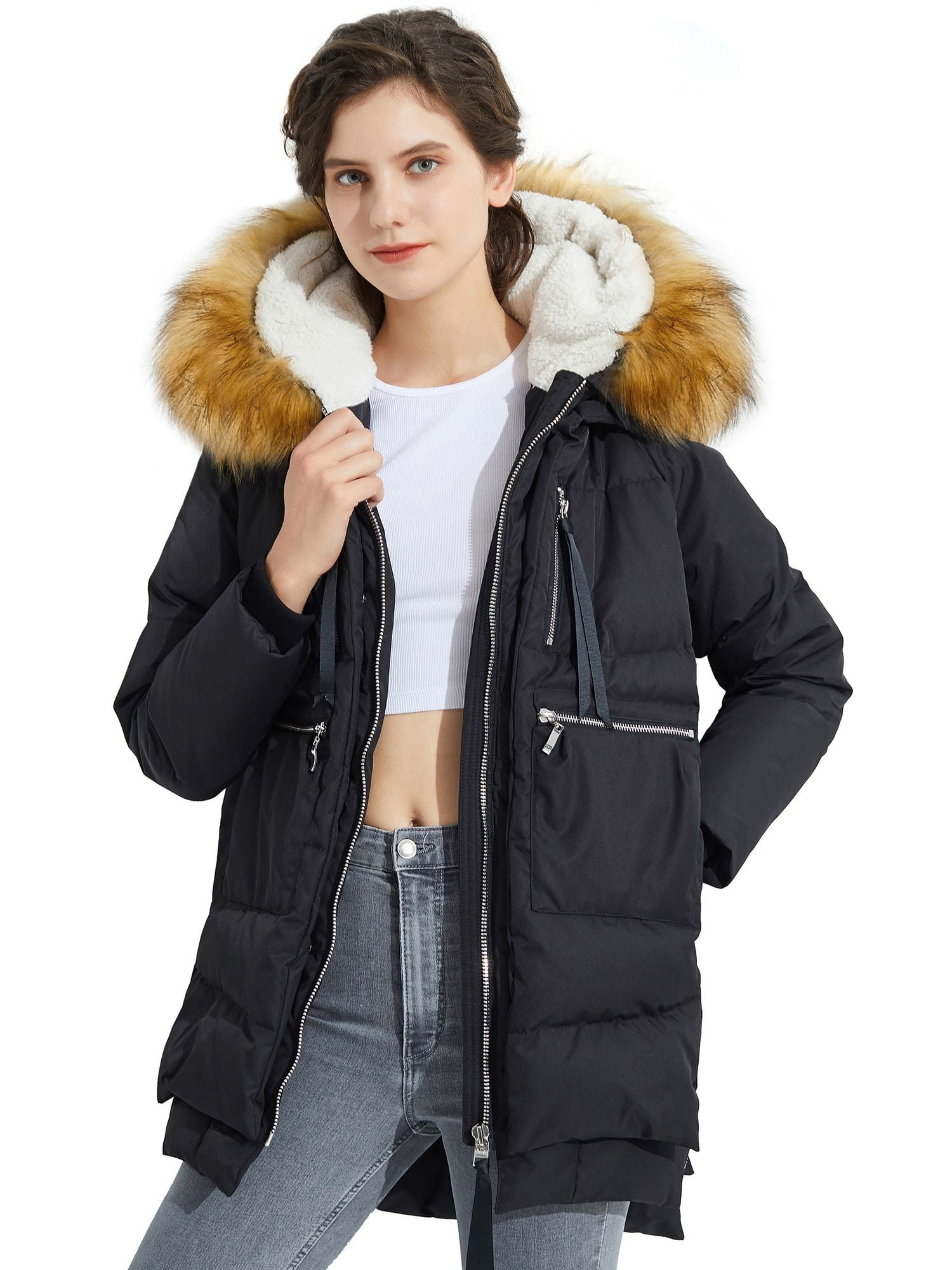black jacket with fur hood