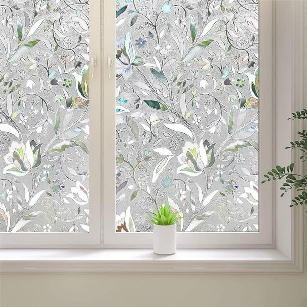 BSHAPPLUS® 35"x157" Rainbow Tulip Window Film,3D Privacy Film, Stained Glass Window Sticker