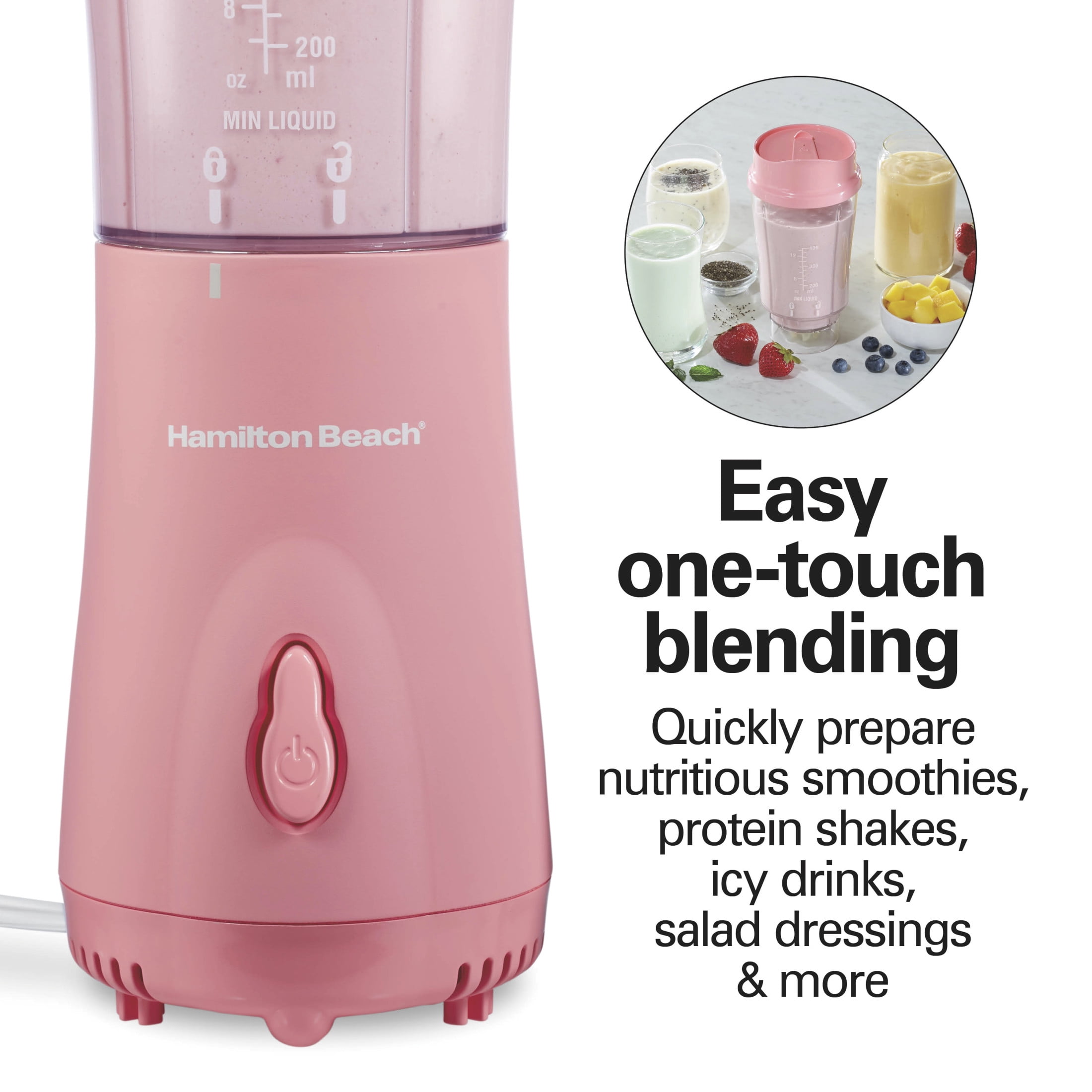 Hamilton Beach Personal Blender for Smoothies with Travel Lid, 14 oz, Coral