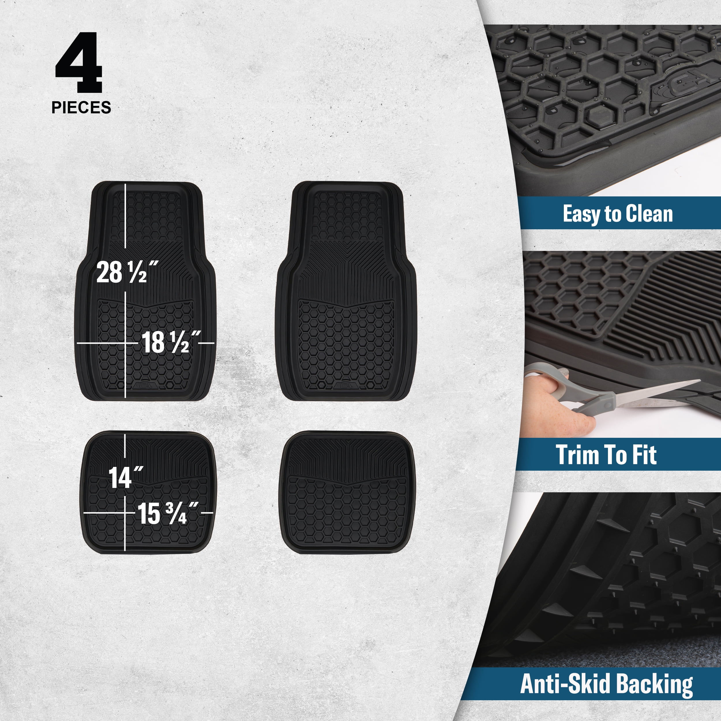 Custom Accessories Car Floor Mats Heavy-Duty 4-Piece Black
