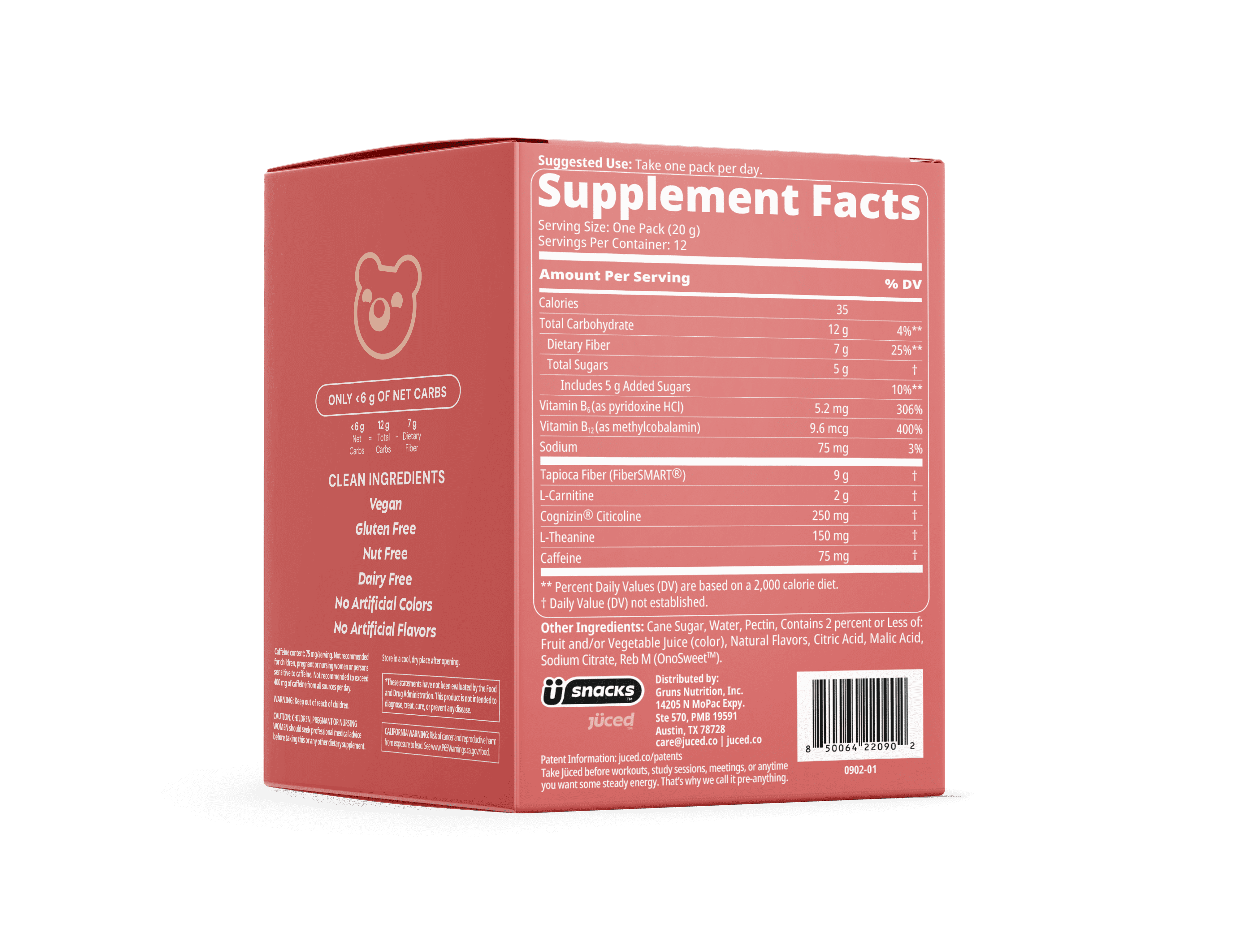 Juced by Gruns - Pre-Anything Gummies with 75mg of Caffeine - Supports Energy (12 Count)