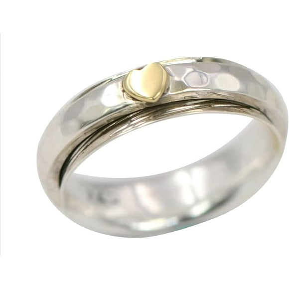 Energy Stone 925 Sterling Silver Simple Heart Meditation Spinner Ring (Style US68) (9)
