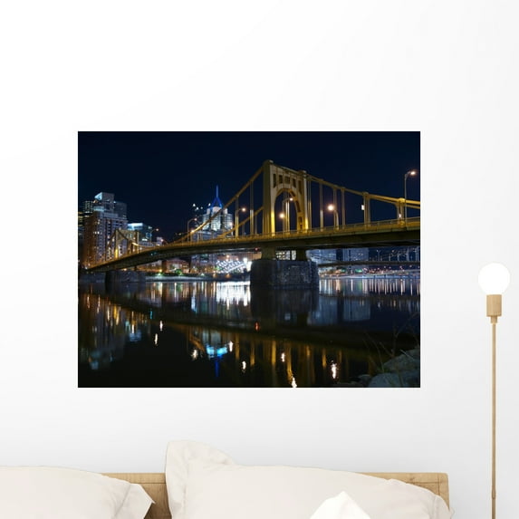 Pittsburgh Bridges Night Wall Mural by Wallmonkeys Peel and Stick Graphic (24 in W x 18 in H) WM326566