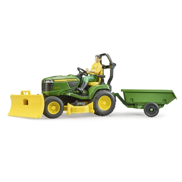 Tractor de césped Bruder 09824 bworld John Deere con remolque y jardinero