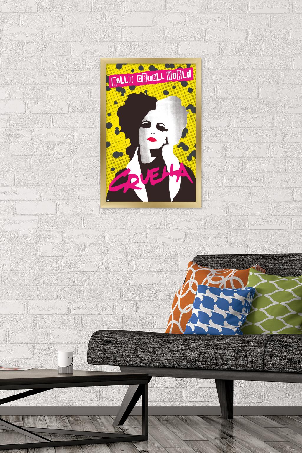 Disney Cruella - Hello Cruell World Wall Poster, 14.725" x 22.375", Framed