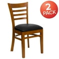 thumbnail image 3 of BizChair 2 Pack Ladder Back Cherry Wood Restaurant Chair - Black Vinyl Seat, 3 of 8