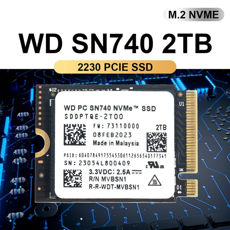 WD PC SN740 2TB M.2 2230 SSD NVMe PCIe 4x4 for Microsoft Surface Steam, Black