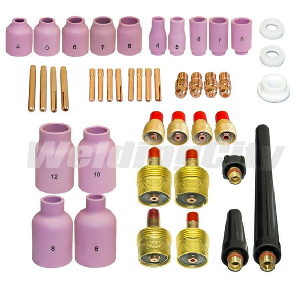 WeldingCity TIG Welding Torch Accessory Kit All Setup .040-1/16-3/32-1/8 Ceramic Cup-Collet-Collet Body/Gas Lens-Gasket-Back Cap for Torch 9, 20 and 25 Series (T25)
