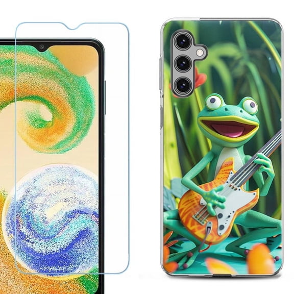 OneToughShield ® Shockproof Phone Case Compatible with Samsung Galaxy A15 5G, with Tempered Glass Screen Protector - Frog Guitar