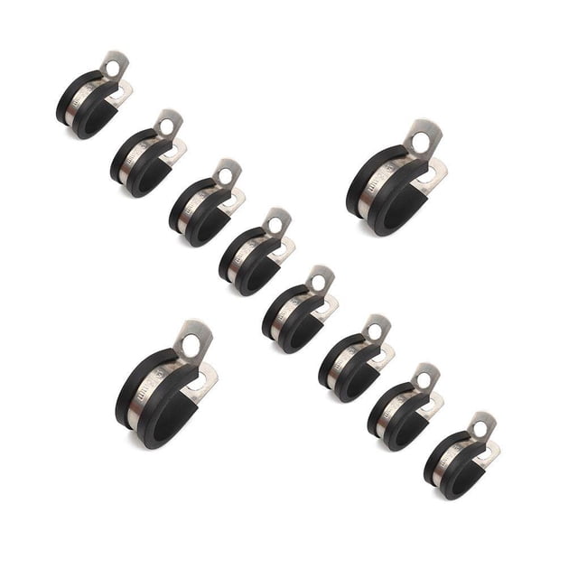 10pcs Cable Clamp Stainless Steel Rubber Exquisite Workmanship Metal Pipe Clamp Rubber Cushioned Insulated Clamp for Car Automobile Vehicle