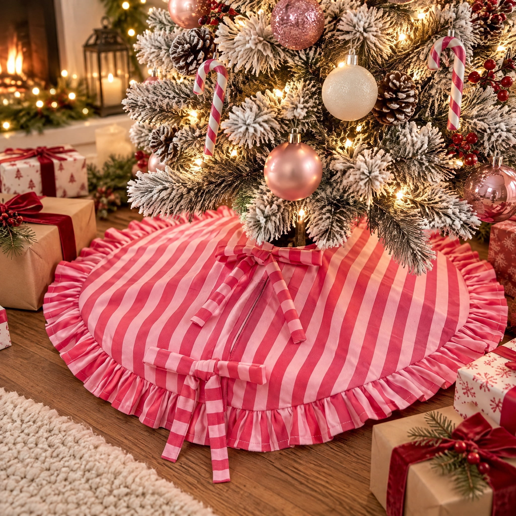Striped Mini Christmas Tree Skirt, Pink and Red, 16.5", by Holiday Time