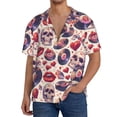 thumbnail image 3 of Honeii 's record rock Skull lips for men's short-sleeved button-up collared shirt featuring a pocket, perfect for beach vacations, and travel adventures., 3 of 5