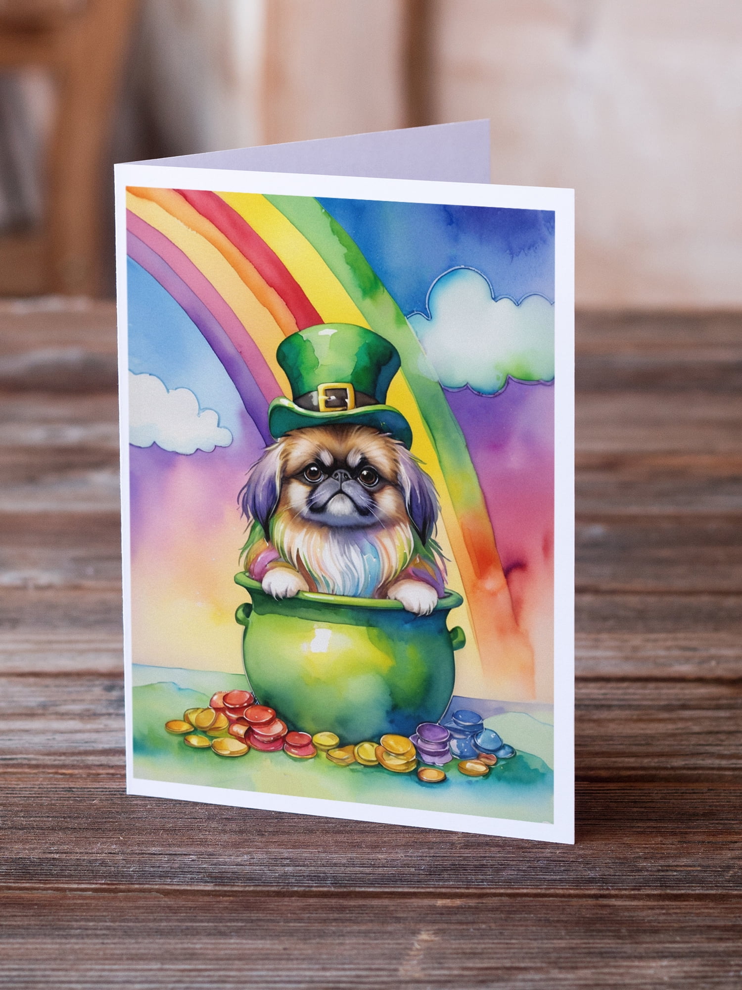 Pekingese St Patrick's Day Greeting Cards Pack of 8 7 in x 5 in