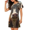 thumbnail image 2 of Haiem Prairie Flower Cow Print Women’s Short-sleeved Nightdress – Comfortable and Loose-Fit Sleepwear, Soft Cotton Sleep Shirt for Relaxing, Casual Nightdress, 2 of 6