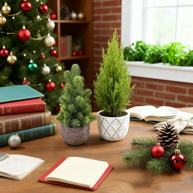 Mini Artificial Christmas Tree - 12 Inch Tabletop Decor for Home, Office & Holiday Displays