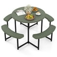 thumbnail image 2 of Costway Ensemble de Table de Pique-Nique Ronde avec Banc, 4 Bancs, Trou pour Parasol, Plateau Toutes Saisons, Vert, 2 of 10