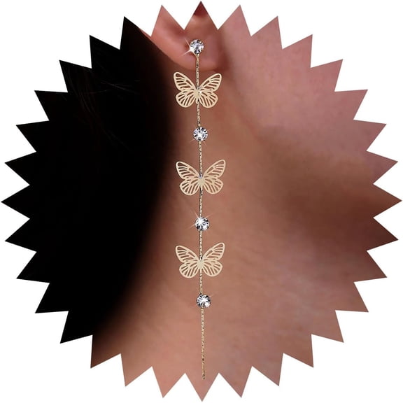Boho Butterfly Drop Earrings Gold Filigree Butterfly Earrings Long Tassel Crystal Earrings Filigree Butterfly Dangle Earrings Rhinestone Butterfly Dangling Earrings Jewelry for Women