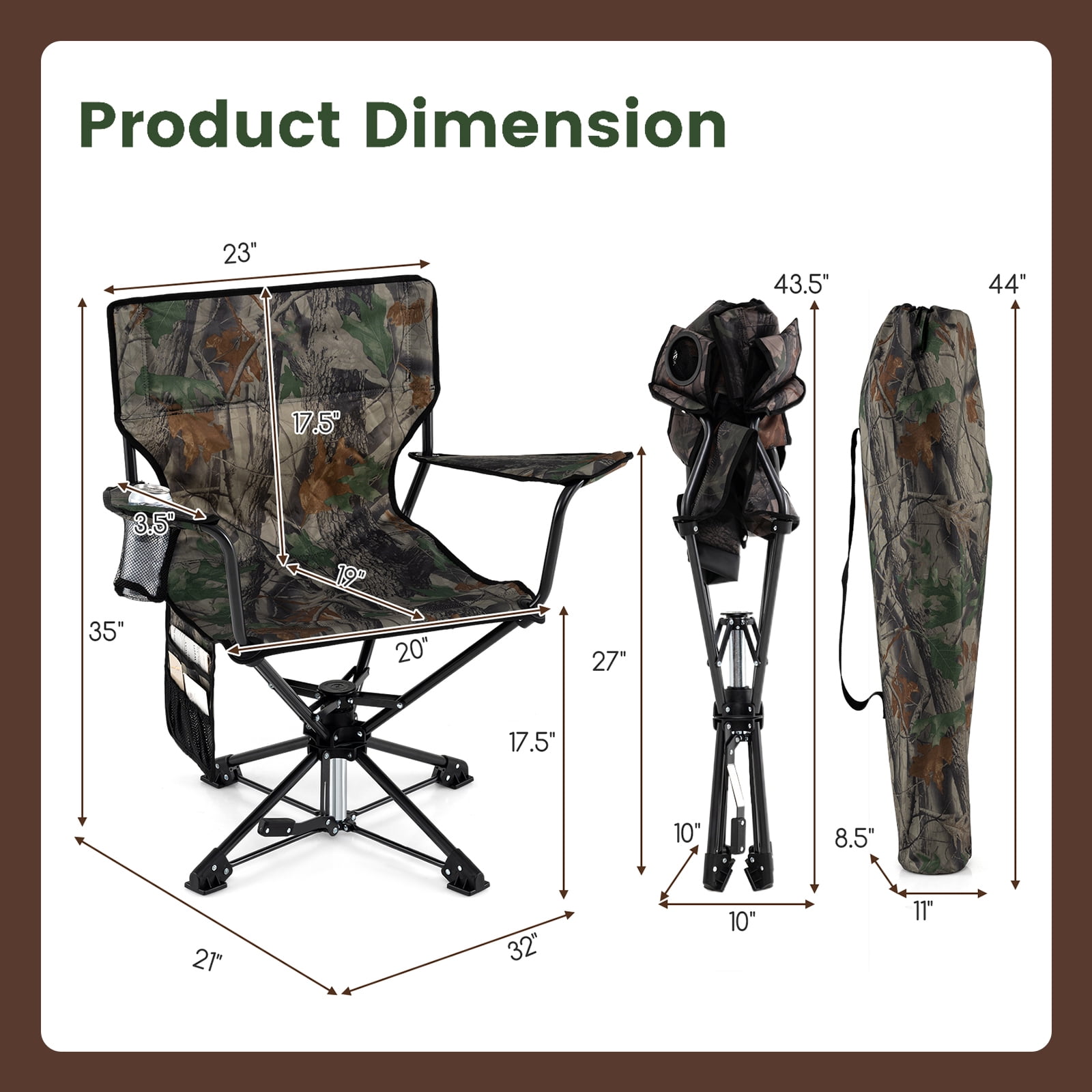 Goplus 1 PCS 360° Swivel Hunting Chair with Mesh Cup Holder & Storage Pockets Cozy Backrest Camouflage