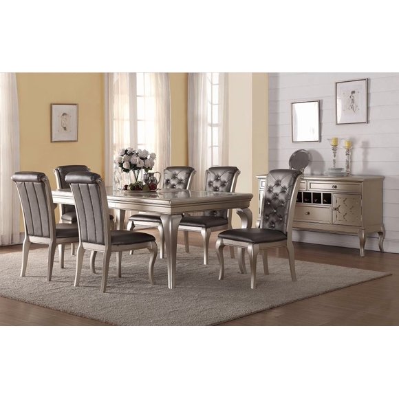 K-Living Elsa Silver Grey Finish Dining Table With Glass
