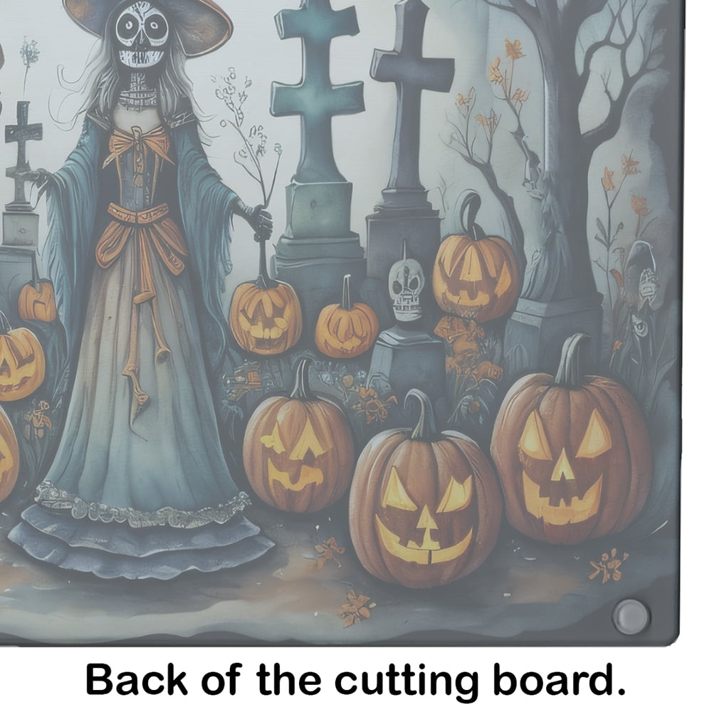 La Catrina Skeleton Spooky Halloween Glass Cutting Board Large 12 in x 15 in