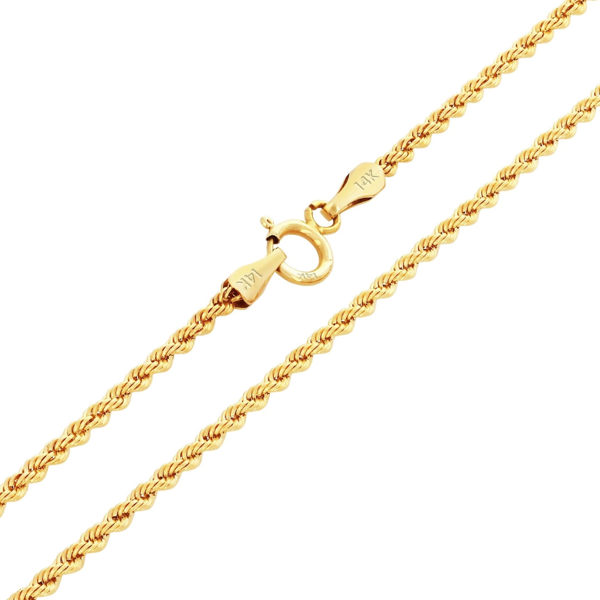 Nuragold 14k Real Yellow Gold 1.5mm Rope Chain Diamond Cut Necklace (16"-24") Dainty Italian Jewelry for Men & Women
