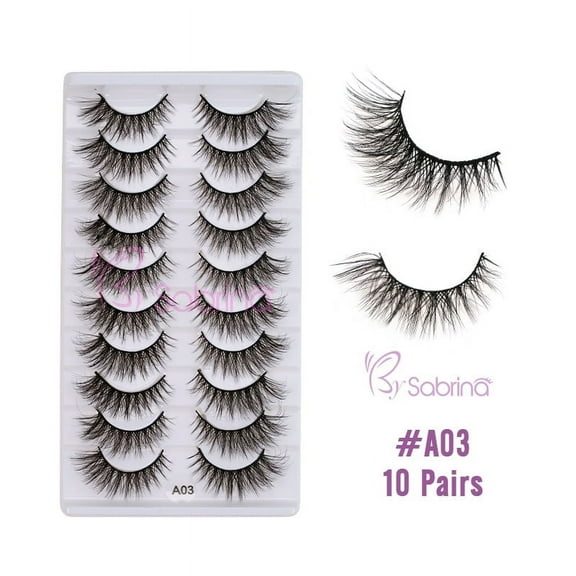 False Eyelashes Natural Look 10 Pairs Reusable Adhesive Eyelashes,A03