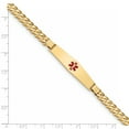 thumbnail image 3 of 14K Yellow Gold Medical Soft Diamond Shape Red Enamel Curb Link ID Bracecet, 3 of 6