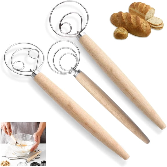 GMZW 3 Pack Danish Dough Cooking Whisk,Stainless Steel Dutch Whisk for Bread,Pastry or Pizza Dough(Whisk)