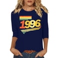 thumbnail image 2 of HOMBOM Tops for Women Graphic Summer T-Shirts 3/4 Sleeve Retro 1996 Print Crew Neck Casual Blue Ladies Graphic Tees, 2 of 4