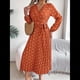 thumbnail image 5 of Vestido Plisado de Larga con Cuello en V y Lunares para Mujer, Informal, Holgado y con Cinturón Color Naranja L, 5 of 10
