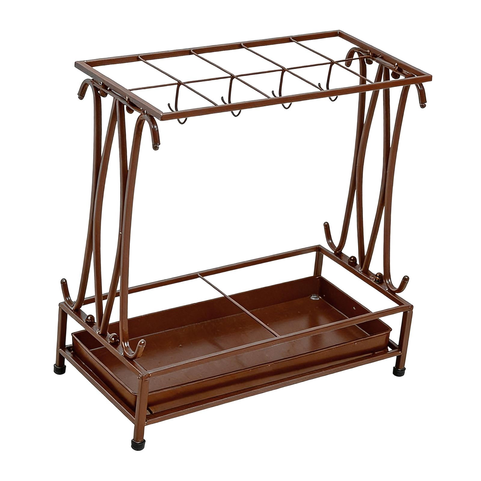 Fiocias Iron Umbrella Holder with Drip Tray Rectangular Umbrella Storage Organizer Stand Brown