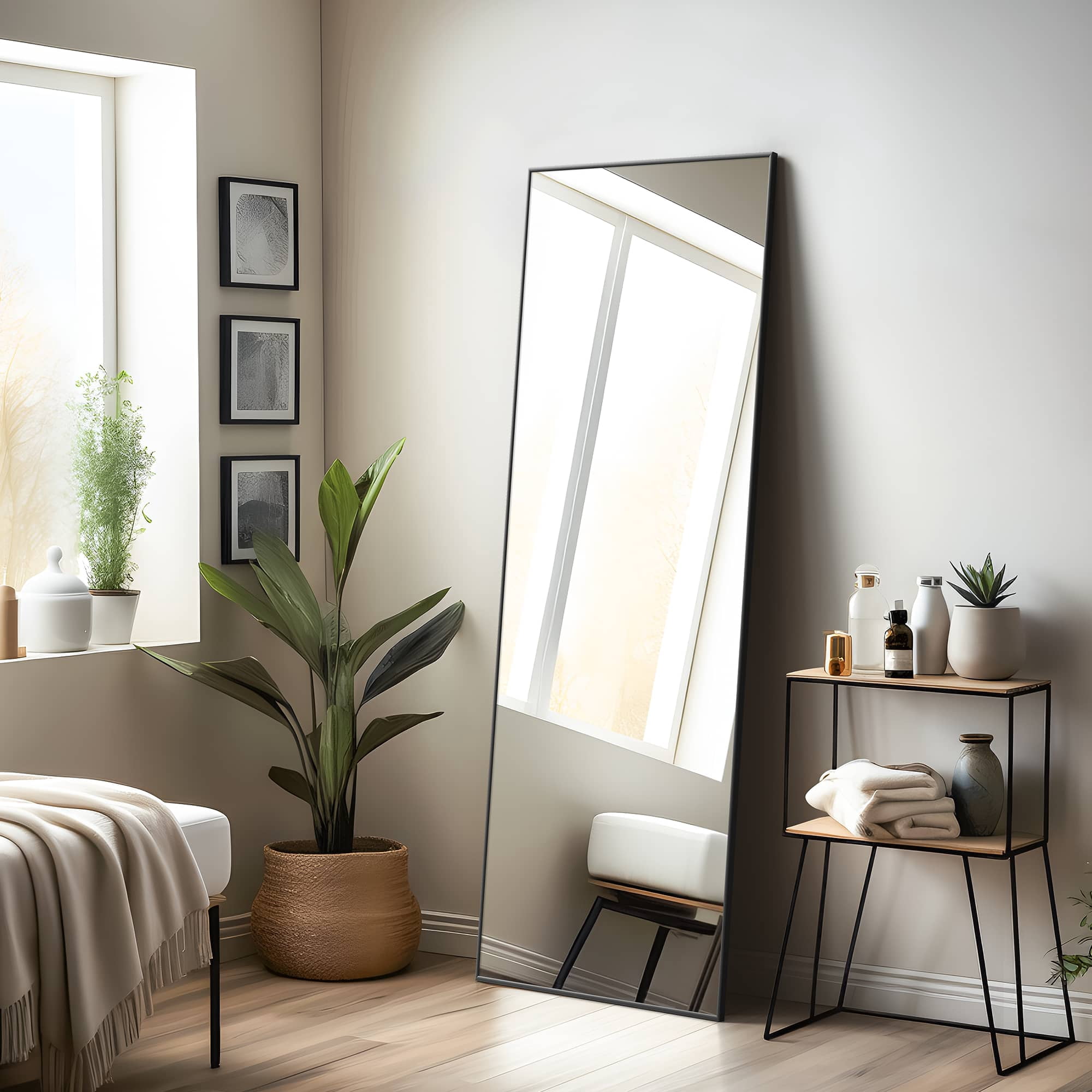 71"x 24" Aluminum Alloy Fine Edged Rectangular Full-Length Mirror with Bracket, Black