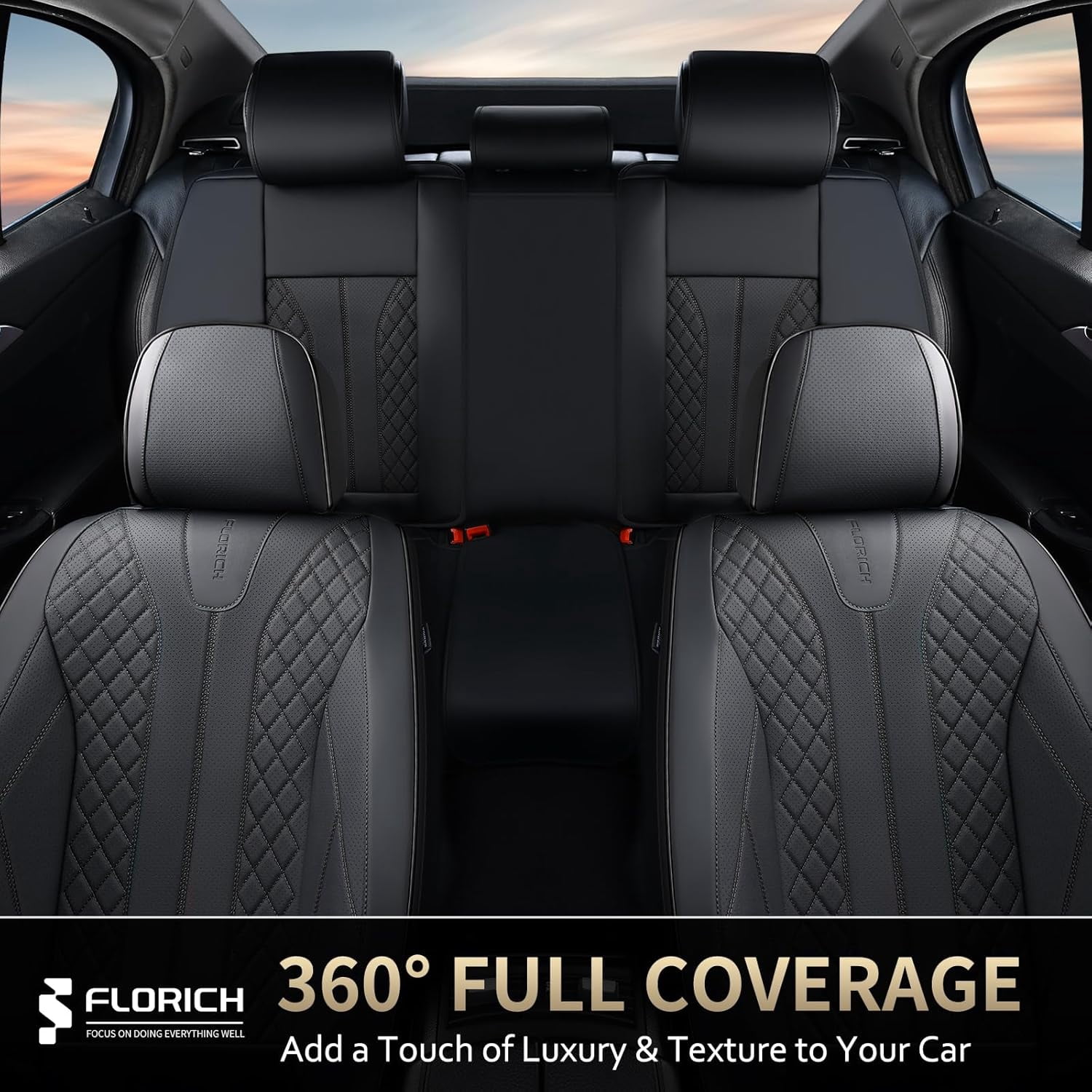 FLORICH Front Pair Car Seat Covers, Premium Faux Leather Seat Protectors, Breathable Material Cushions Universal Fit for Most Cars, Black