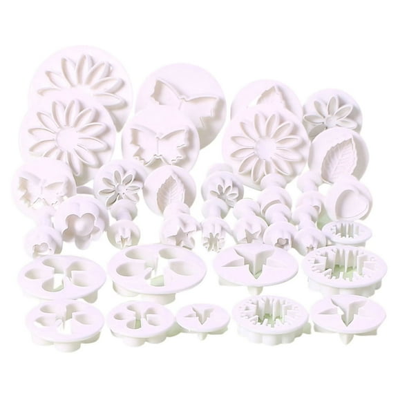 Dsseng 33 Pcs Fondant Cake Cookie Decorating Plunger Cutter Sugar Craft Flower Leaf Butterfly Heart Shape Decorating Mold DIY Tools