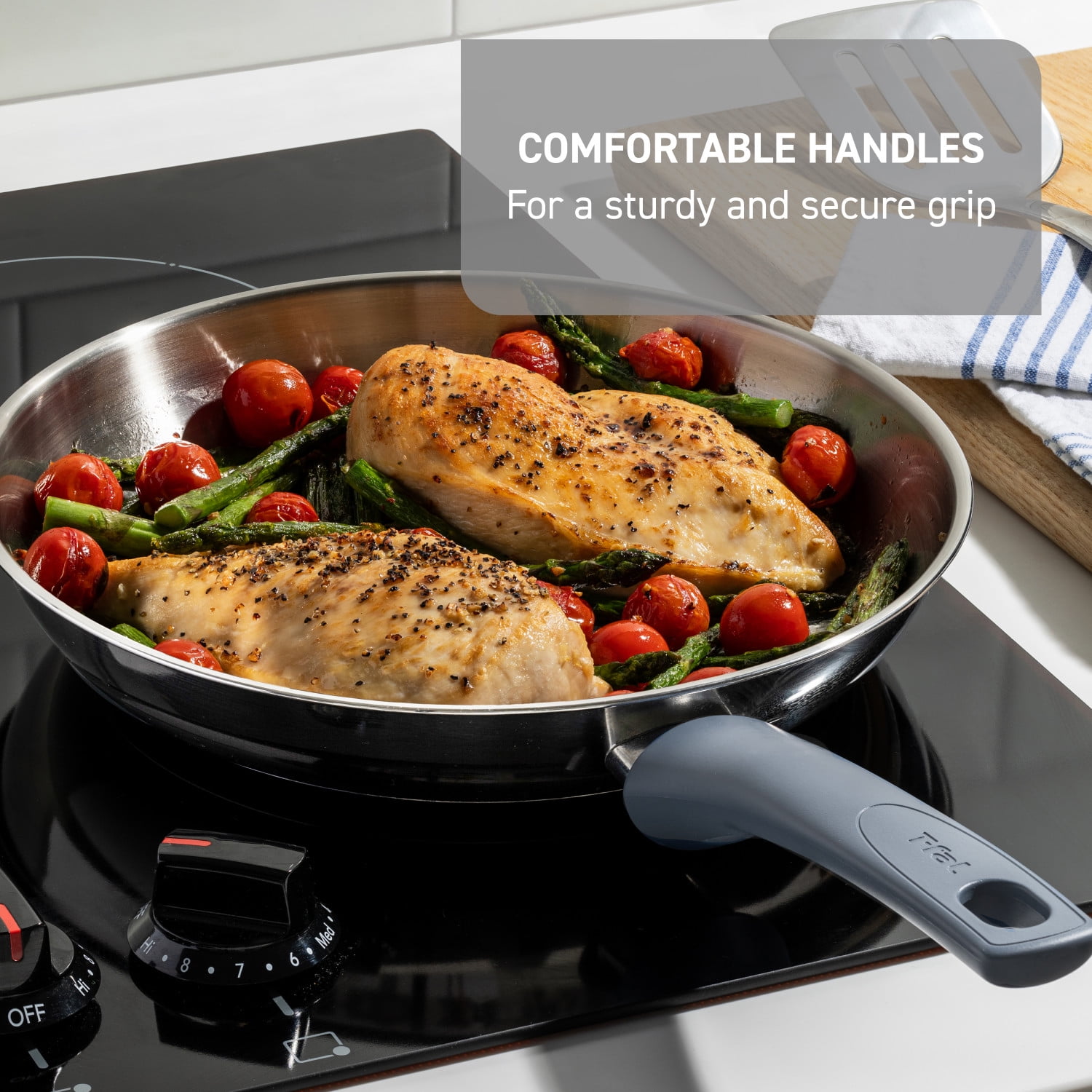 T-fal Daily Cook Stainless Steel Cookware Collection, 8 Inch and 10.5 Inch Frypan Set, Ocean Blue Handle