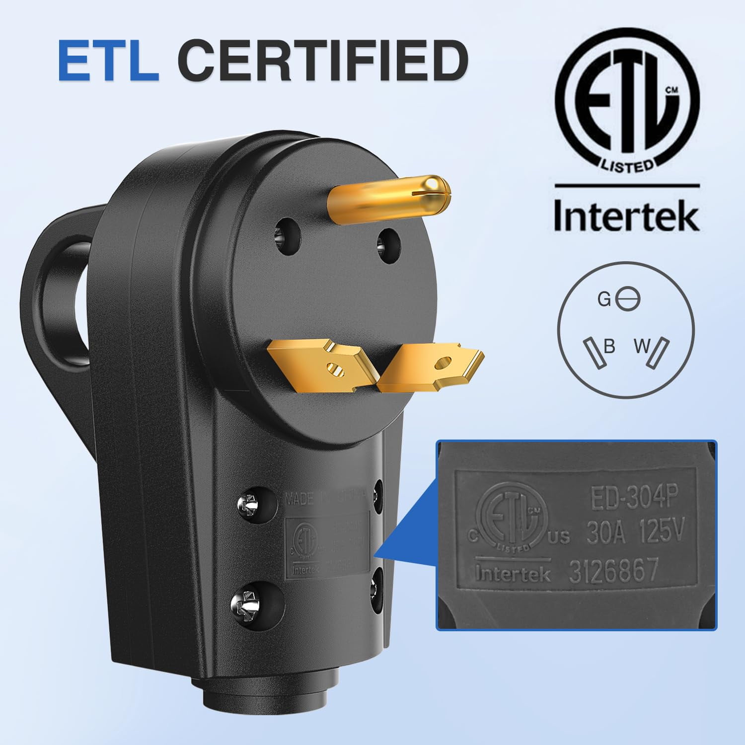 Nilight 30 Amp RV Male Replacement Plug 125 Volt Heavy Duty with Handle ETL Listed NEMA TT-30P for Camper Caravan Motorhome Van Trailer